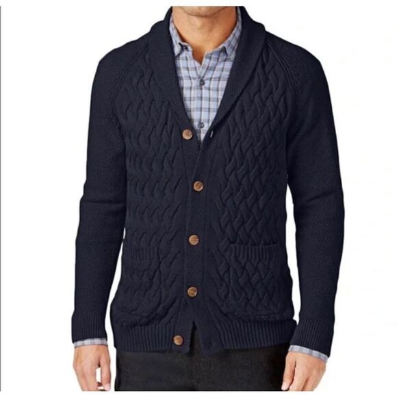 Tasso Elba Other - NWT Tasso Elba men’s navy blue cableknit front button Cardigan size XL